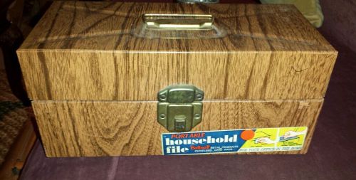 Vintage Ballonoff Metal Woodgrain Personal Porta-File Lock Box Document Storage