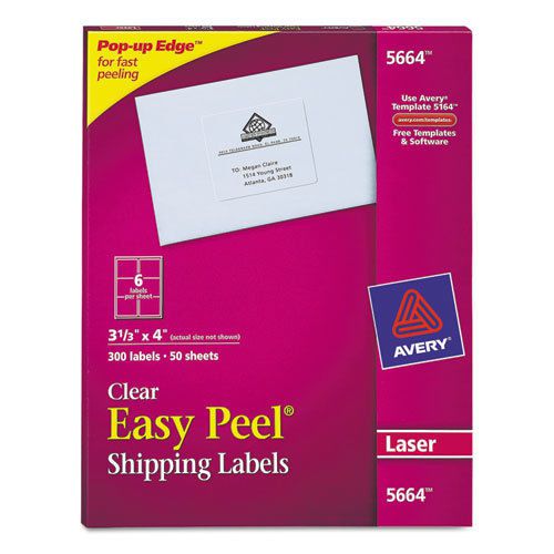 Easy Peel Laser Mailing Labels, 3-1/3 x 4, Clear, 300/Box