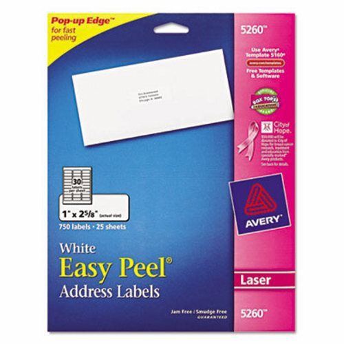 Avery Easy Peel Laser Address Labels, 1 x 2-5/8, White, 750/Pack (AVE5260)