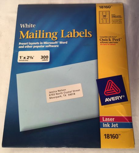 Avery Inkjet Address Labels, 1 x 2-5/8, White, 300/Pack, PK - AVE18160