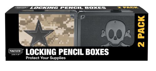 Black skull/desert camo star 2-pack vaultz two-pack locking pencil box, 1 black for sale