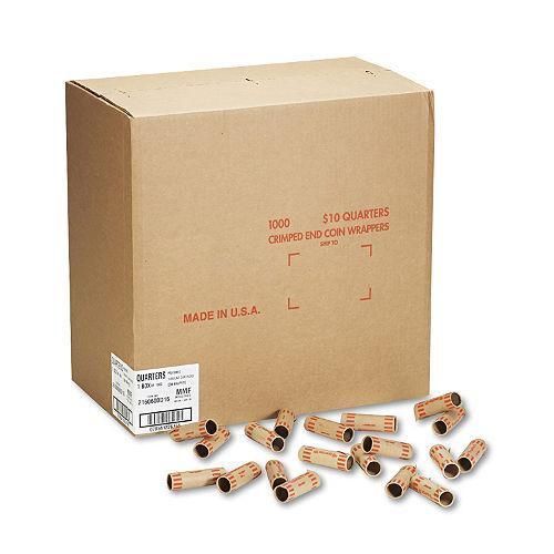 MMF Industries Preformed Tubular Coin Wrappers, Quarters,$10 - 1000 Wrappers/Box