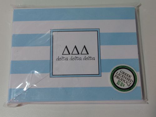 New DELTA DELTA DELTA Sorority Note Cards 10 Blue Striped Envelopes