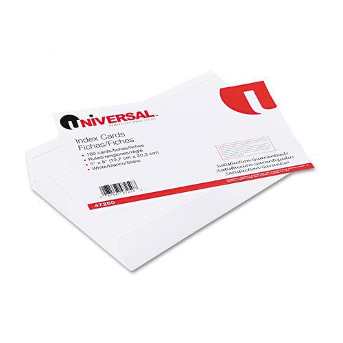 Universal Ruled Index Cards, 5 x 8, White, 100/Pack, PK - UNV47250