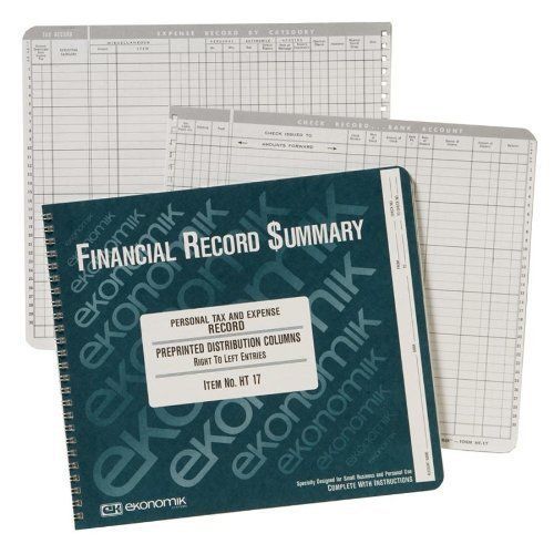 Ekonomik Home Treasurer Expense Register - 8.75&#034; X 10&#034; Sheet Size - White (ht17)