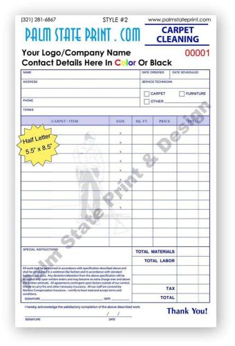 500 4 Part Carpet Cleaning Work Service Order Custom Invoice Sales Book Sets