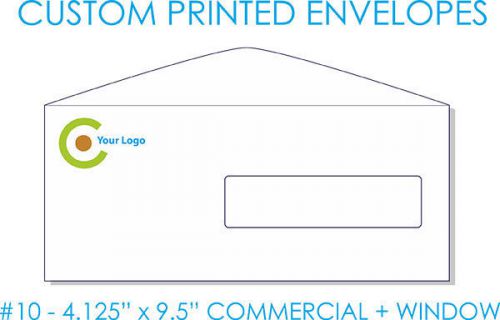 10000 CUSTOM Printed #10 Commercial WINDOW Envelopes 4.125&#034; x 9.5&#034; FULL COLOR