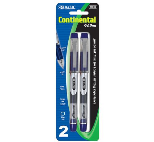Blue Jumbo Ink Tank Needle-Tip Gel Ink Pen w/ Grip (2/Pack), Case of 12