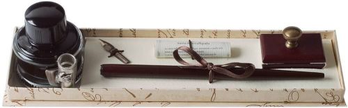 Wood pen, blotter, bottled ink &amp; pen holder set by coles calligraphy for sale