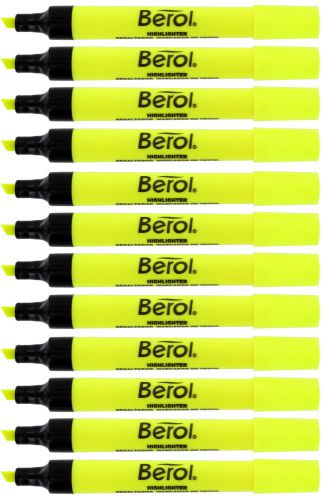 Berol 4009 Highlighters, Chisel Tip, Non-Toxic, Fluorescent Yellow, Pack of 12