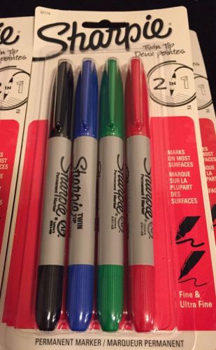 4 New Sharpie Twin Tip (Fine And Ultra Fine) Permanent Markers - Assorted Colors