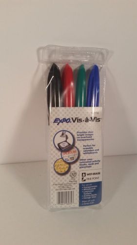 EXPO Vis-a-Vis Wet-Erase Overhead Projection Marker with Fine Point, 4 per Pack