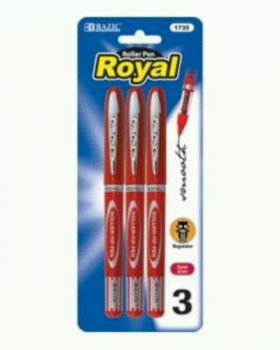 Bazic Royal Red Rollerball Pen Roller  Writing Blue Pen (3/Pack)