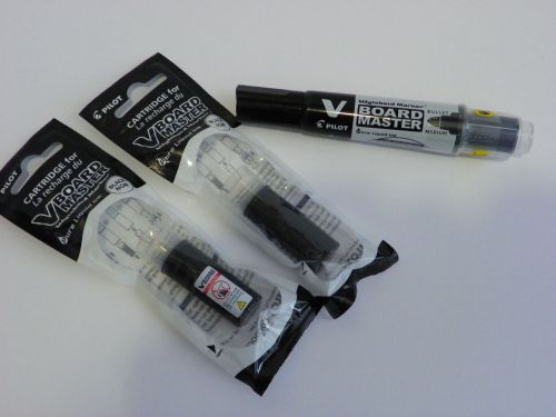 Whiteboard marker pilot v master black &amp; 2 refills erase medium refilable for sale
