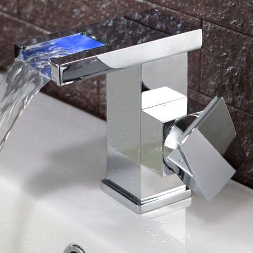 Modern Single Hole LED Waterfall Bathroom Sink Faucet Chrome Tap Free Shipping