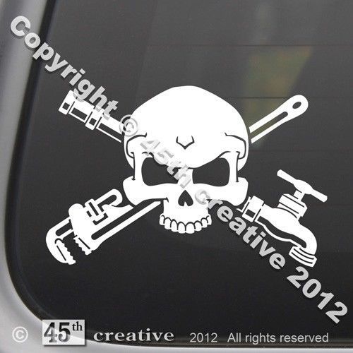 Plumber&#039;s crossbones decal - skull n bones pipe wrench water piping sticker for sale