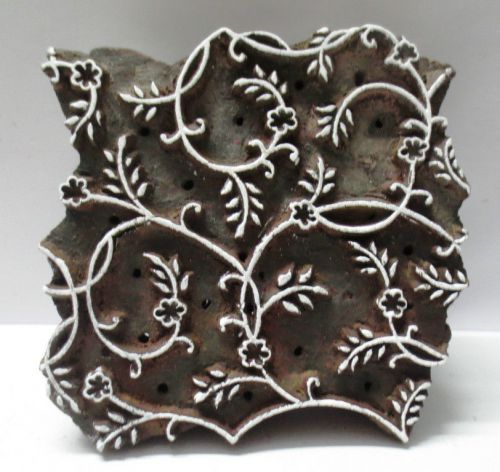 VINTAGE WOOD HAND CARVED TEXTILE PRINTING FABRIC BLOCK STAMP WALLPAPER PRINT XO4