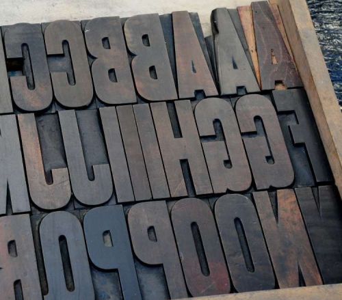 letterpress wood printing blocks 64 pieces 4.25&#034; tall alphabet type woodtype ABC