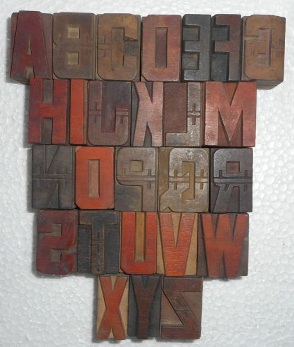 &#034;a to z&#034; letterpress letter wood type printers block typography collection b1067 for sale