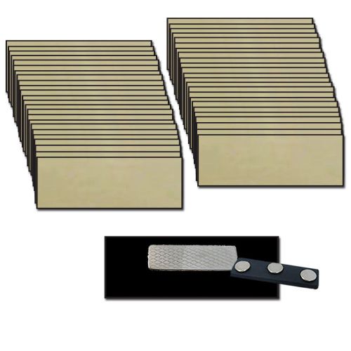 50 BLANK 1 1/4 X 3 GOLD NAME BADGES TAGS BEVELED EDGE AND MAGNETIC FASTENERS