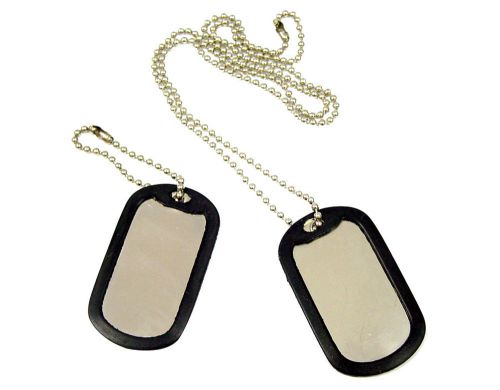 100 Shinny Military GI Dog Tags Rolled edge  Black silencers ball chains Shiny