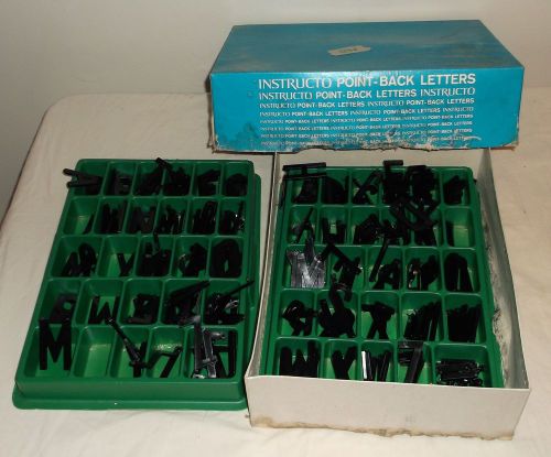VINTAGE INSTRUCTO LETTERS POINT-BACK 2&#034; BLACK UPPER CASE LETTERS IN GREEN TRAYS