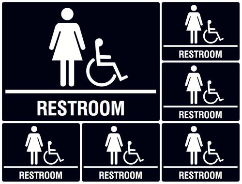 Restroom Black Signs Wheelchair Access Accessible Girls Room Set Of 6 Signs USA