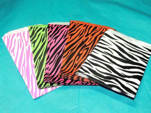 100 5x7 Zebra Party Bags, Colored Kraft Safari Paper Favor Fun Merchandise bags