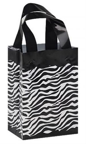 New 100 Small Frosted Plastic Zebra Print Shopping Bags-5 &#034; x 3 &#034; x 7&#034; (Rose)