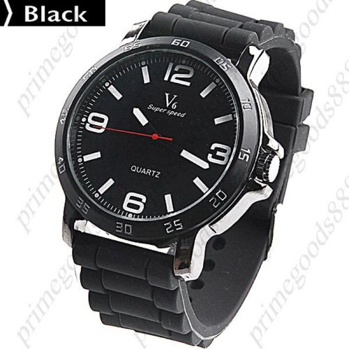 Men&#039;s Fashion Rubber Strap Quartz Wrist Free Shipping Black WristWatch