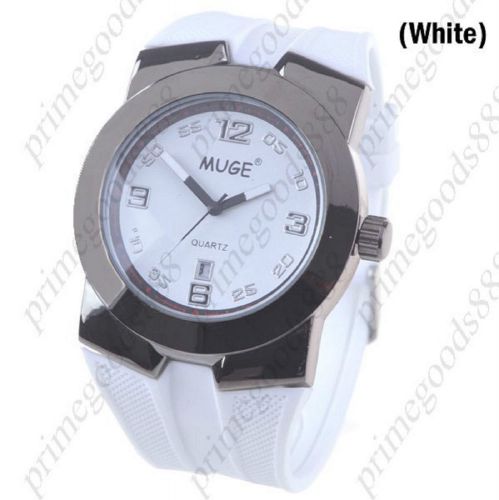 Unisex Quartz Wrist Watch with Date Indicator Rubber in White Free Shipping