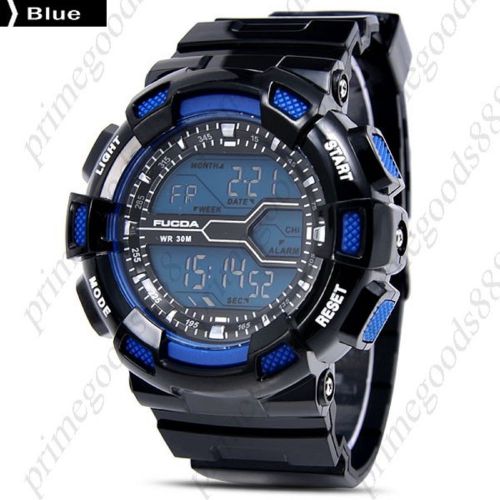 3atm digital date quartz analog stopwatch men&#039;s wristwatch free shipping blue for sale