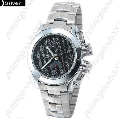 Stainless Steel Band Date Analog Quartz Free Shipping Men&#039;s Wristwatch Silver