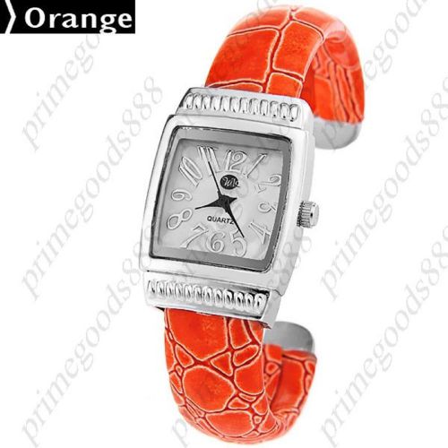 Square Bracelet Bangle Lady Ladies Analog Quartz Wristwatch Women&#039;s Orange