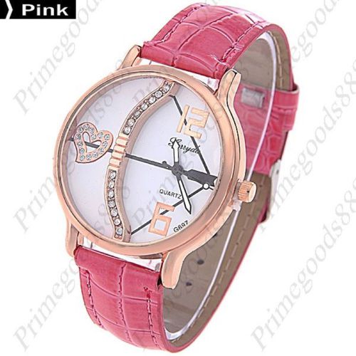 Cupid Bow And Arrow PU Leather Lady Ladies Wrist Quartz Wristwatch Women&#039;s Pink