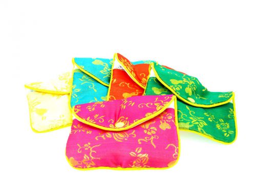 Silk Jewelry Chinese Pouch Bag, Assorted Colors ONE DOZEN Zipper - 4.5&#034;x3.5&#034;
