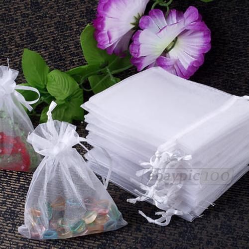 60 X Organza Drawstring Jewellery Gift Bag Pouch White HOT