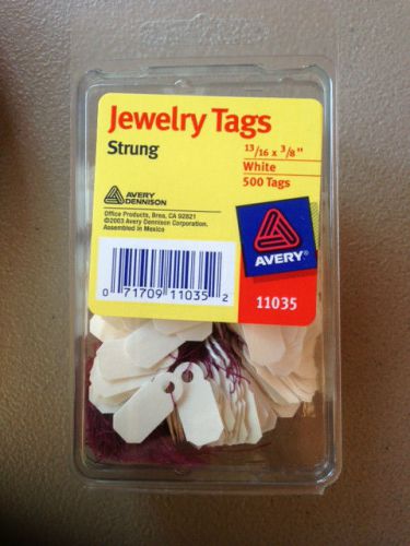 NEW Avery Jewelry Tags #11035, Strung, White, 13/16&#034; x 3/8&#034;, Pack of 500 SEALED