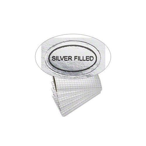1,000 Peel Off Adhesive LABELS tags ~ Oval 1/2&#034; x 5/16&#034;  Marked &#034;Silver Filled&#034;