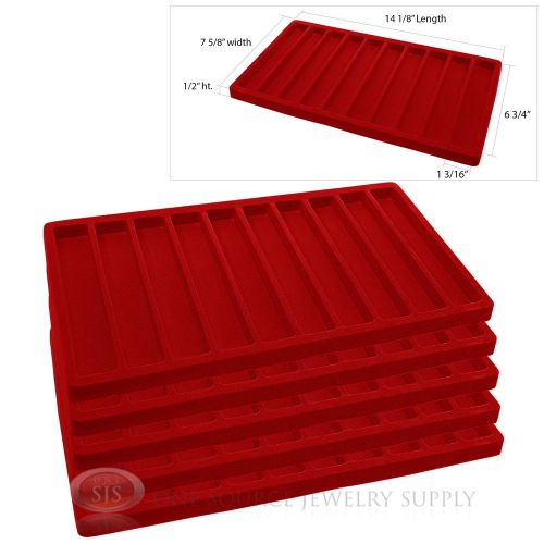 5 Red Insert Tray Liners W/ 10 Slot Each Drawer Organizer Jewelry Displays