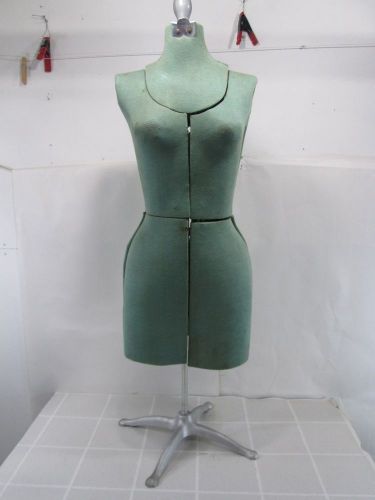 Vintage Green Adjustable Dressmakers Form w/Cast Iron Base