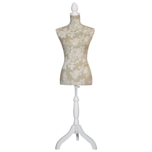 Floral Tan Beige Decorative Dress Form MANNEQUIN 65&#034; Adjustable White Stand