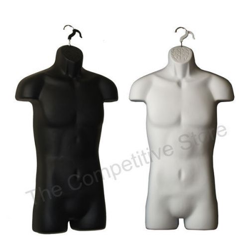 2 Male Mannequin Hanging Dress Forms Black + White - For Small &amp; Medium Sizes