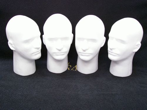 NEW Lot of 4 Male Manniquin Styrofoam Heads Wig Holder Hat Display White Foam