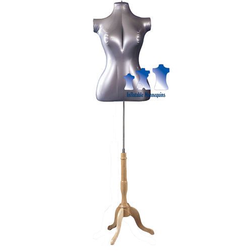Inflatable Female Torso, Mid-Size, Silver and MS7N Stand