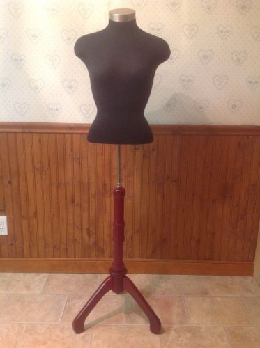 Female Mannequin Form Covered In Black Jersey With Mahogany Finished Wooden Base