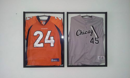 Lot of 2 Sports Jersey Display Cases + FREE Hangers Frame White Backing Box D