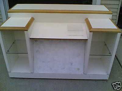 Used store fixture: nice mobile customer service desk w/ display glass shelves for sale