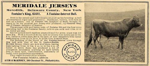 1907 ad meridale jerseys fontaine&#039;s king ayer mckinney - original cl9 for sale