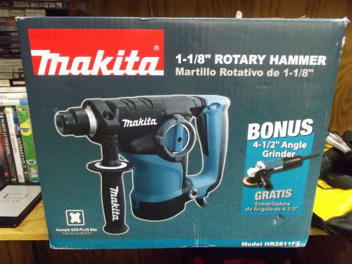 Makita sds plus 1-1/8&#034; rotary hammer drill with 4-1/2&#034; angle grinder hr2811fx for sale